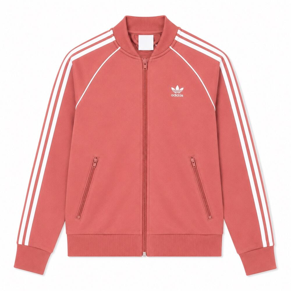 Adidas originals track jacket in coral pink with white stripes. Women’s S